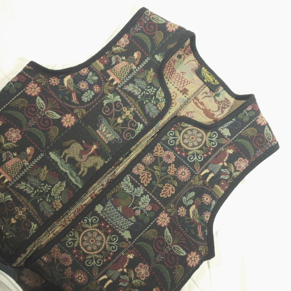 Vitabella of Norway Sz M Unusual Art Tapestry Long Open Vest Waistcoat Jacket